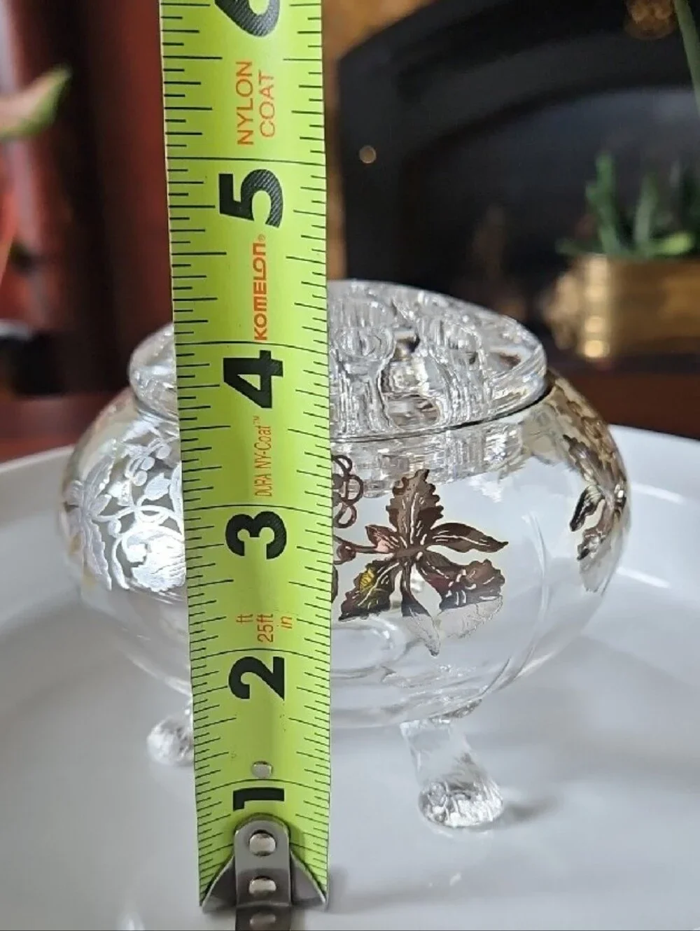 Rare Vintage Beaumont Glass Silver Overlay Footed Flower Vase with Flower Frog
